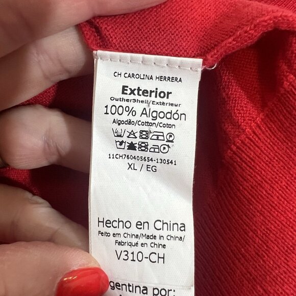 CH Carolina Herrera Men’s V-Neck Sweater Red Size XL Knit 100% Cotton Business - Picture 6 of 8